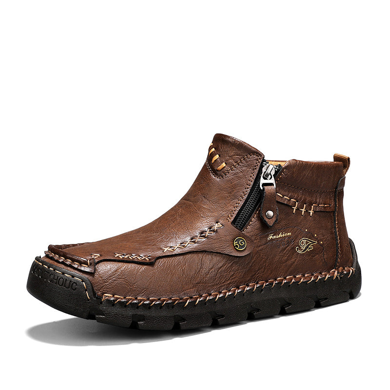 (⏰Last Day 70% OFF🔥) Men's Top-Quality Motorcycle Boots Hand-Stitched Genuine Leather Boots-Wide Toe, Waterproof， Anti-Slip， Anti-Sprain，Suitable for Work, Driving, Hiking