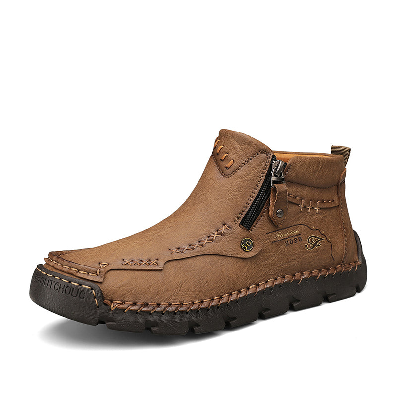 (⏰Last Day 70% OFF🔥) Men's Top-Quality Motorcycle Boots Hand-Stitched Genuine Leather Boots-Wide Toe, Waterproof， Anti-Slip， Anti-Sprain，Suitable for Work, Driving, Hiking